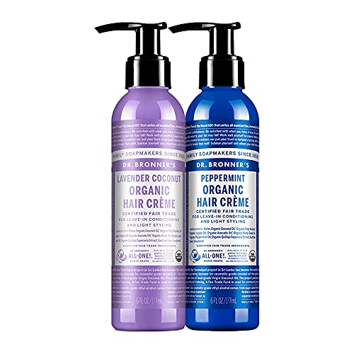 Dr. Bronner's - Organic Hair Crème (6 oz Variety Pack) Lavender Coconut & Peppermint - Leave-In Conditioner and Styling Cream, Made with Organic Oils, Hair Cream Supports Shine and Strength, Nourishes